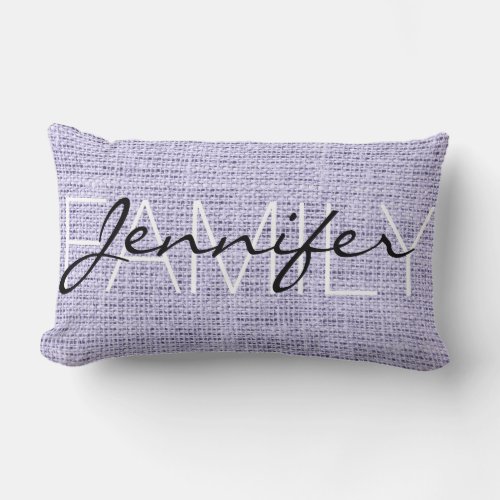 Lavender mist Burlap Rustic Monogram Lumbar Pillow