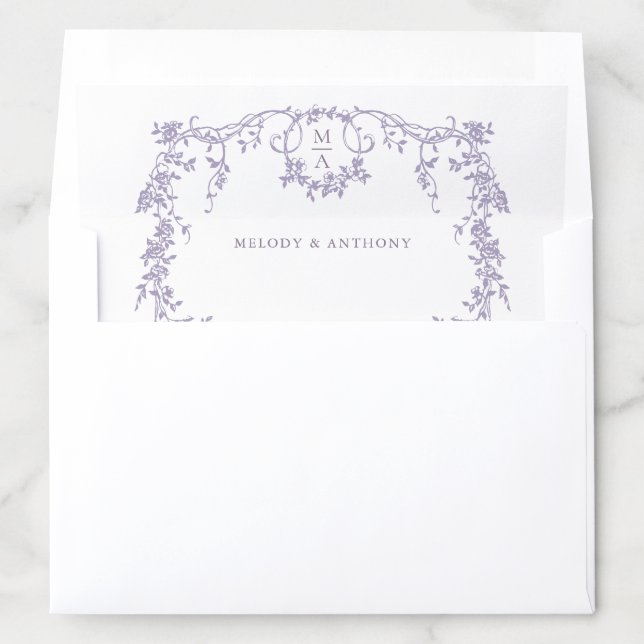 Lavender Modern Classic French Floral Wedding  Envelope Liner (In Envelope)