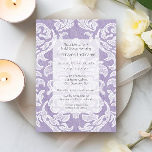 Lavender Modern Damask Bridal Shower Party Invites