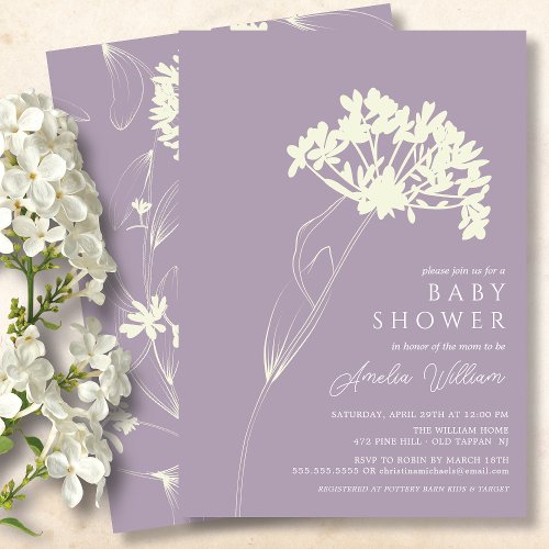 Lavender Modern Floral Baby Shower Invitation