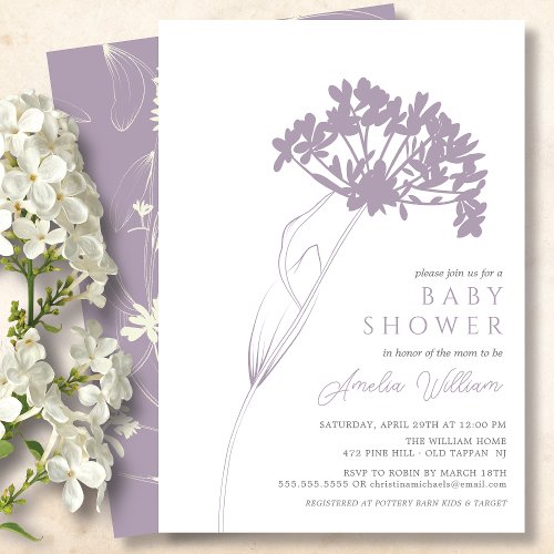 Lavender Modern Floral Baby Shower Invitation