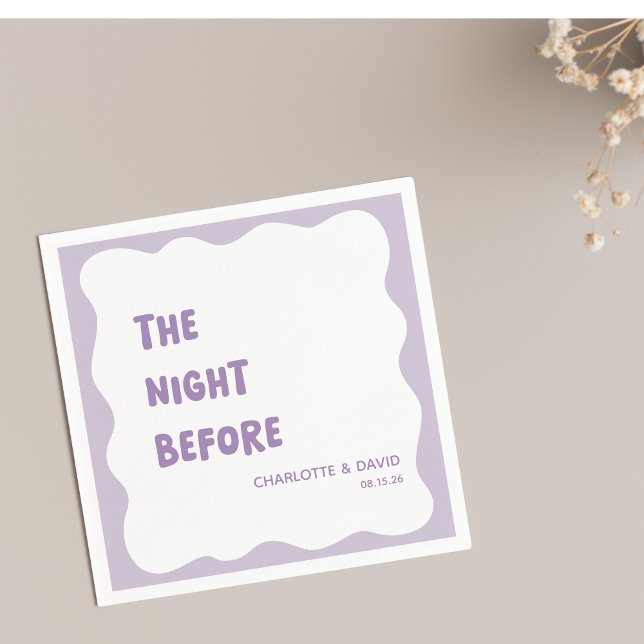 Lavender Modern Fun Welcome Party Rehearsal Dinner Napkins (Add a touch of fun to 'The Night Before' with these lavender rehearsal dinner napkins.)