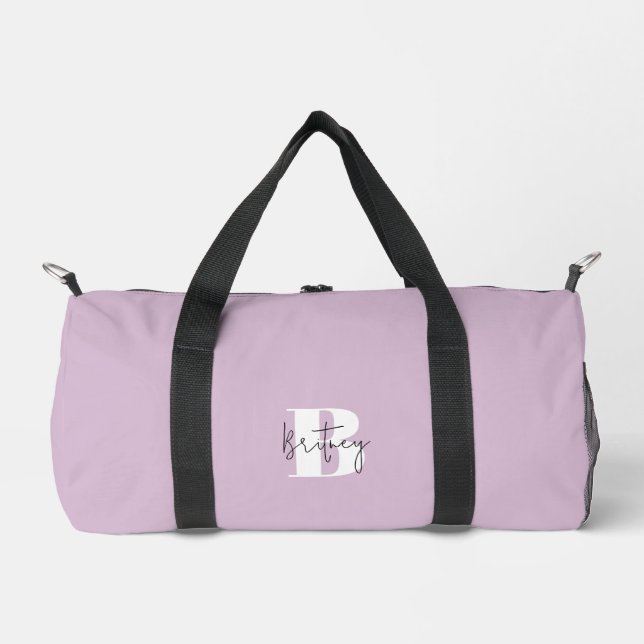 Lavender Modern Minimalist Monogrammed Duffle Bag (Front)