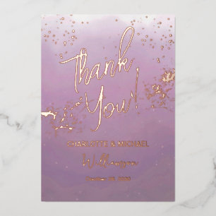 Lavender Modern Ombré Photo Overlay Wedding Thank  Foil Invitation