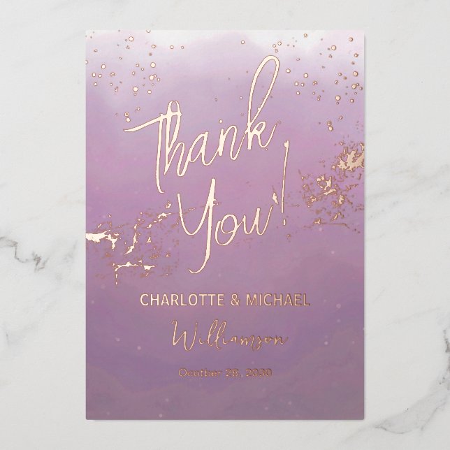 Lavender Modern Ombré Photo Overlay Wedding Thank  Foil Invitation (Front)