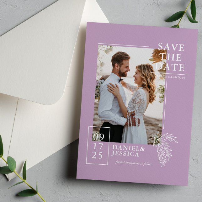 Lavender Modern Photo Wedding Save The Date  (Creator Uploaded)