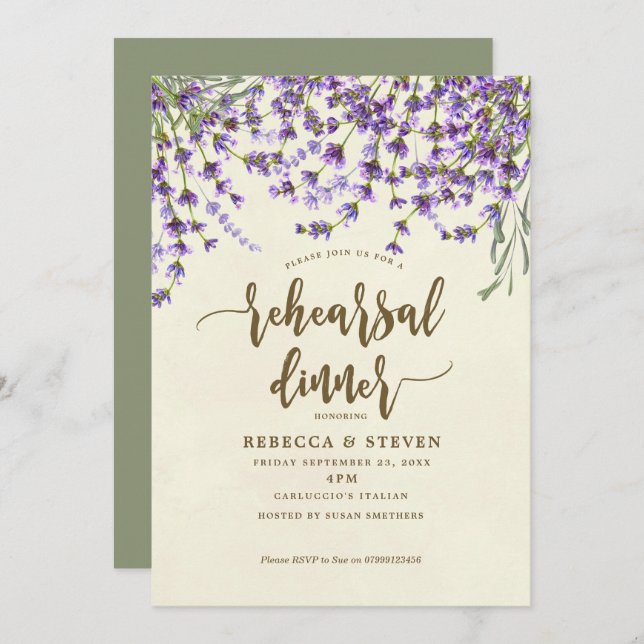 lavender modern rehearsal dinner invitation (Front/Back)
