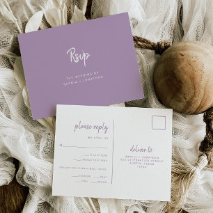 Lavender Modern Script Wedding Meal Choice RSVP Postcard
