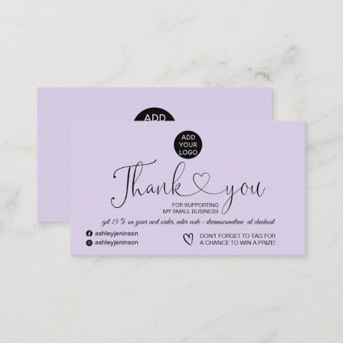 Lavender modern simple logo order thank you business card