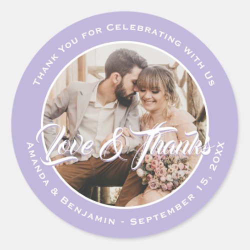 Lavender Modern Thank You Wedding Photo Favor Classic Round Sticker