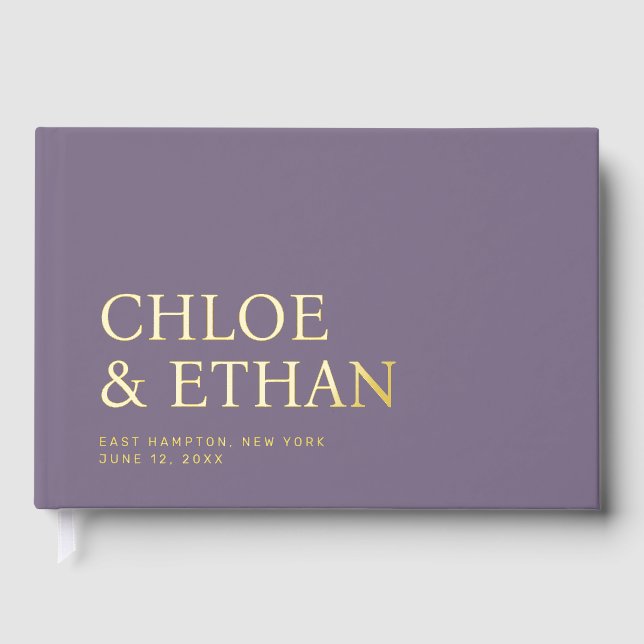 Lavender Modern Wedding Foil Guest Book (Front)