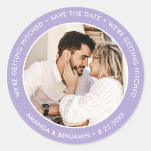 Lavender Modern Wedding Photo Save The Date Classic Round Sticker