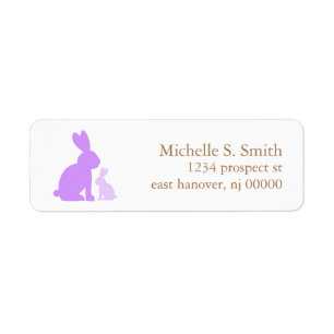 Lavender Mom and Baby Rabbits Baby Shower Label