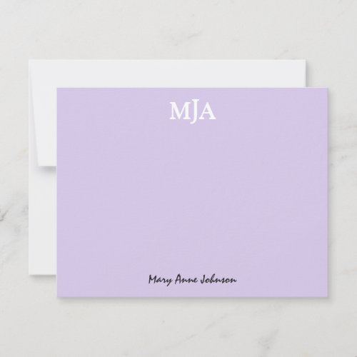 Lavender Monogram 3 three letter Initials Modern Note Card