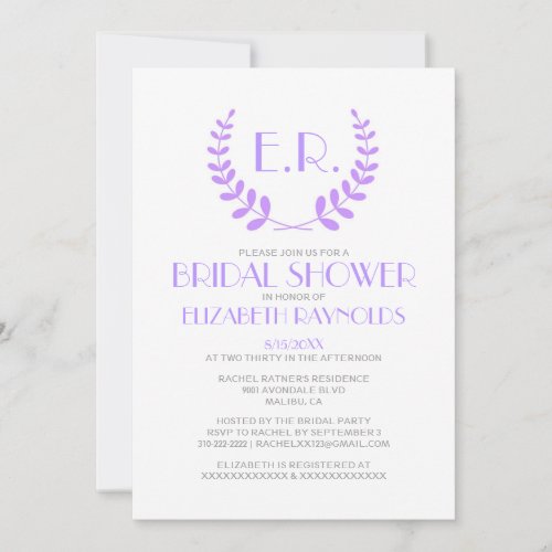 Lavender Monogram Bridal Shower Invitations