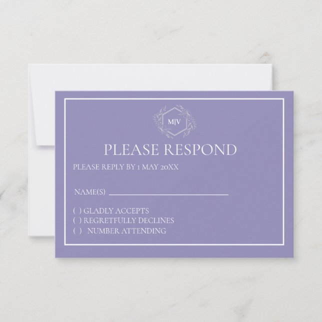 Lavender Monogram Crest RSVP card (Front)