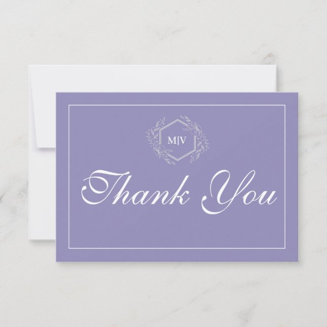 Lavender Monogram Crest Thank You Card (Front)