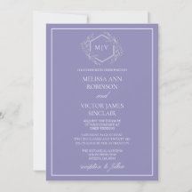 Lavender Monogram Crest Wedding Invitation