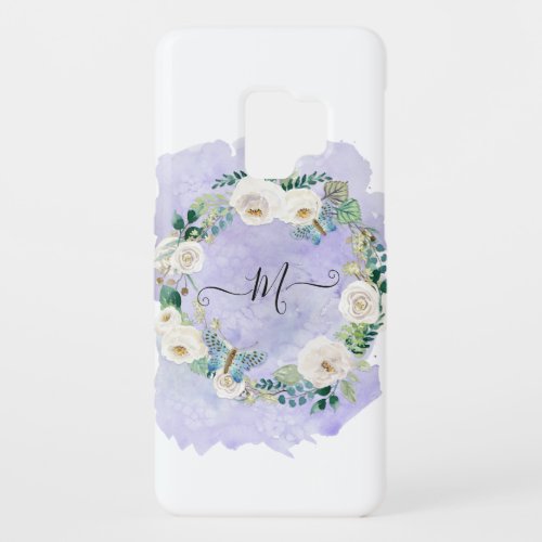 Lavender Monogram Floral Watercolor White Script Case_Mate Samsung Galaxy S9 Case
