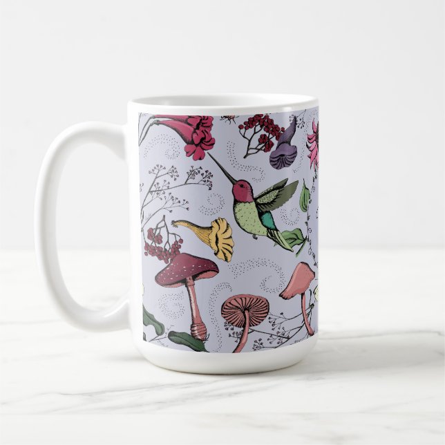 Lavender Monogram Hummingbird & Flowers Garden Coffee Mug (Left)