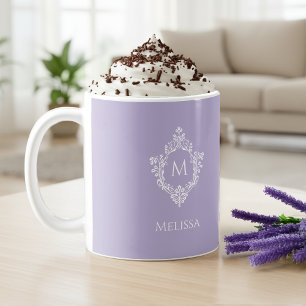 Lavender Monogram Initial in Vintage Crest Purple Coffee Mug