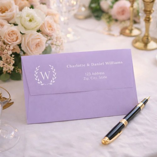 Lavender monogram initial wreath return address