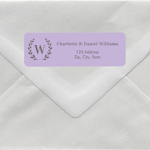 Lavender monogram initial wreath return address label