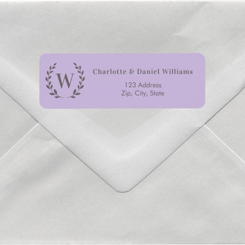 Lavender monogram initial wreath return address