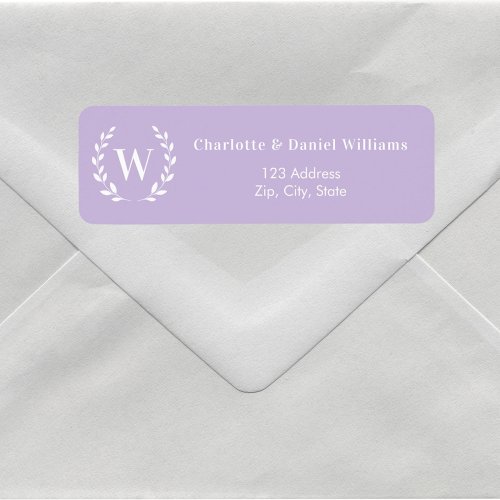 Lavender monogram initial wreath return address