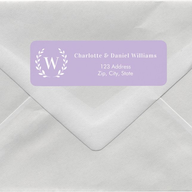 Lavender monogram initial wreath return address label (Creator Uploaded)