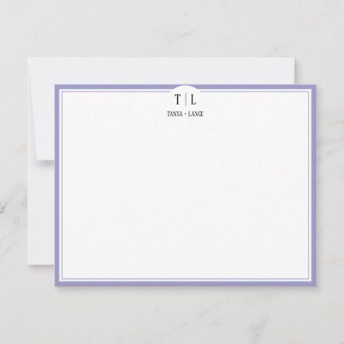Lavender Monogram Initials Couple Custom Wedding Note Card
