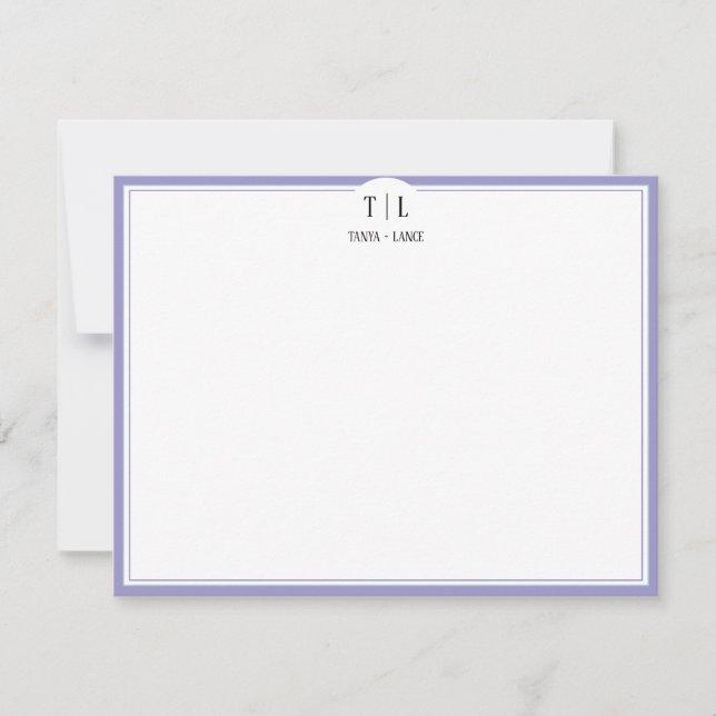 Lavender Monogram Initials Couple Custom Wedding Note Card (Front)