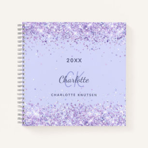 Lavender monogram initials script notebook