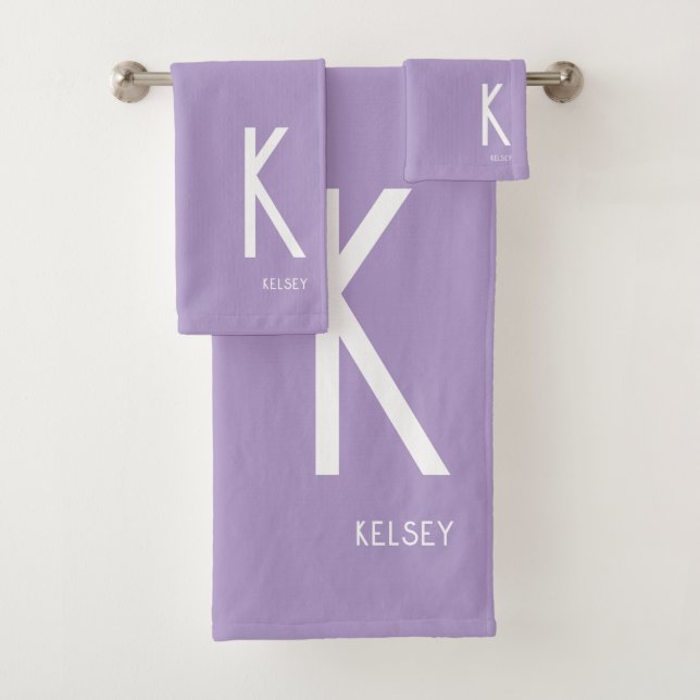 Lavender Monogram Name Bath Towel Set (Insitu)