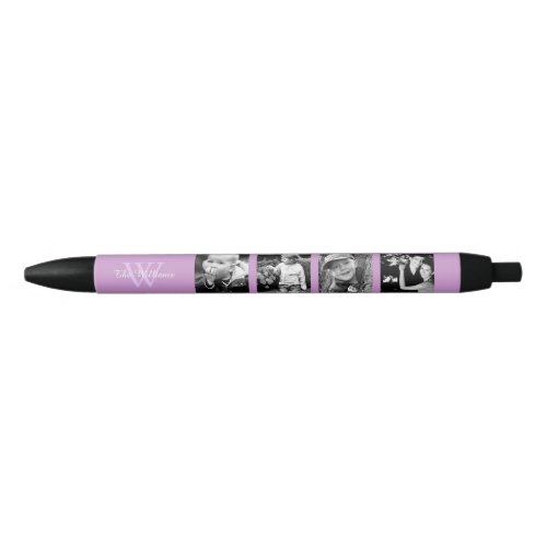Lavender Monogram Photo Collage Black Ink Pen