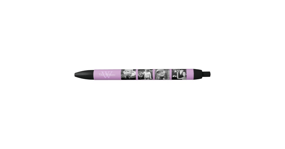 Lavender Monogram Photo Collage Black Ink Pen Zazzle