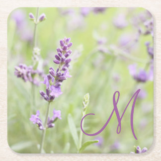 Lavender Monogram Square Paper Coaster