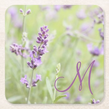 Lavender Monogram Square Paper Coaster by CarriesCamera at Zazzle