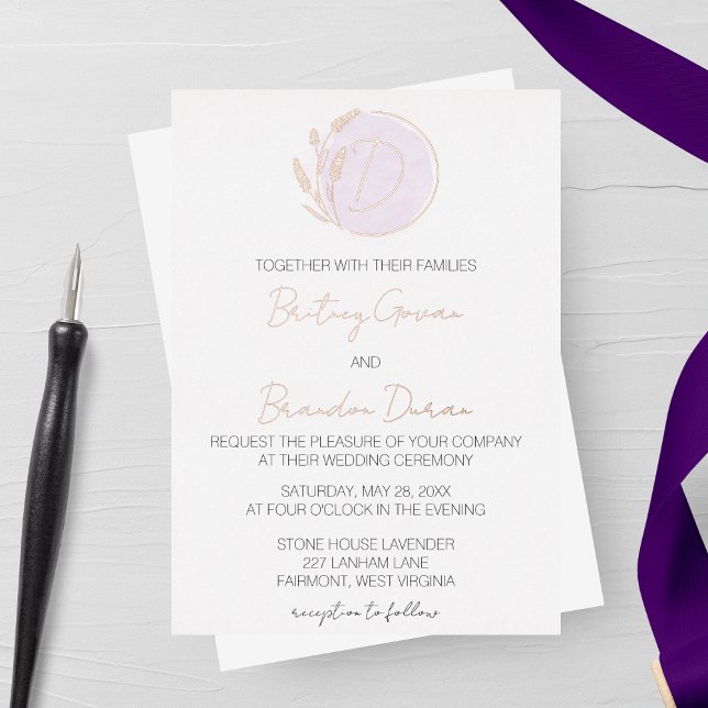 Lavender Monogram Wedding Foil Invitation (Creator Uploaded)