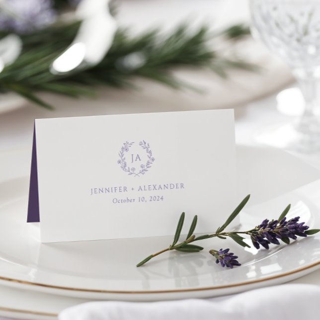 Lavender Monogram Wedding Place Card (Creator Uploaded)