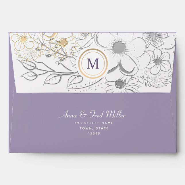 Lavender Monogram Wedding Return Address Envelope (Back (Top Flap))