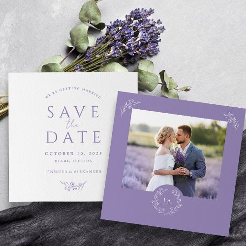 Lavender Monogram Wedding Save The Date Card