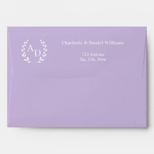 Lavender monogram wreath return address envelope