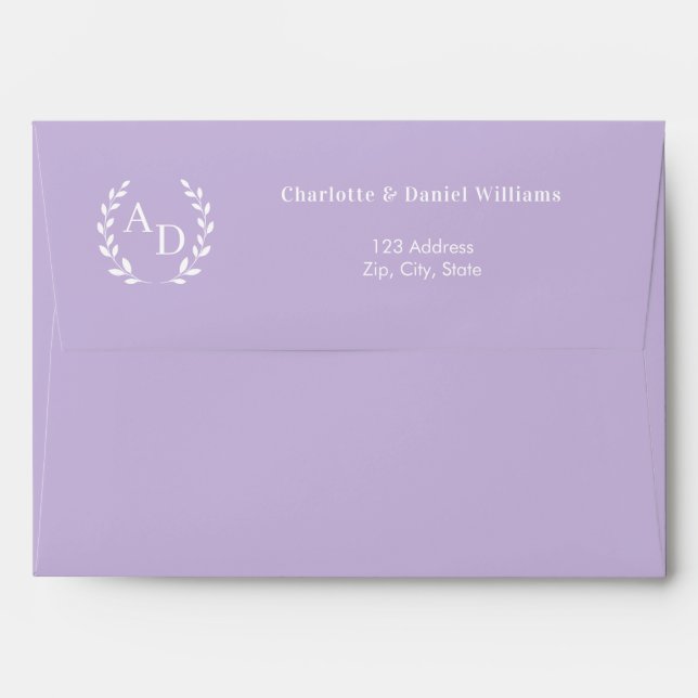 Lavender monogram wreath return address envelope (Back (Top Flap))