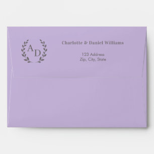 Lavender monogram wreath return address envelope