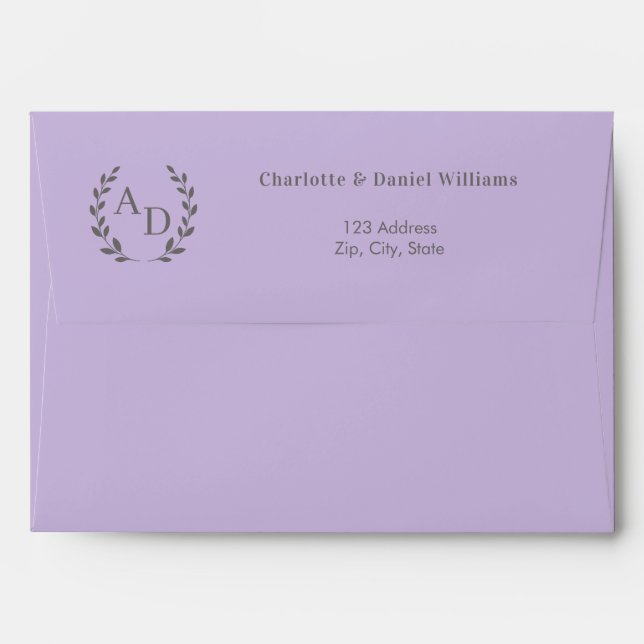 Lavender monogram wreath return address envelope (Back (Top Flap))