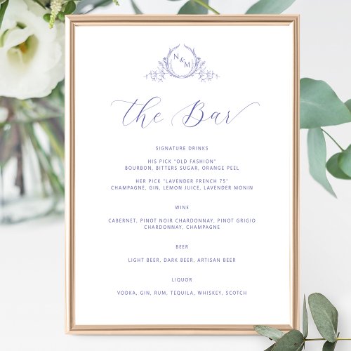 Lavender Monogrammed Elegant Bar Wedding Sign