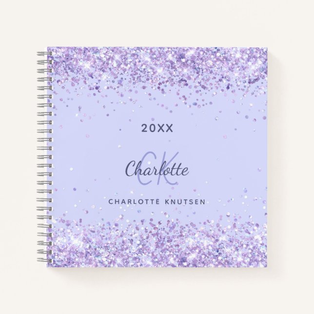 Lavender monogrammed gilrl notebook (Front)