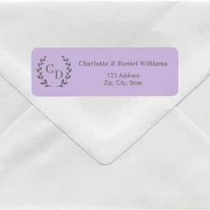 Lavender monogrammed wreath return address label