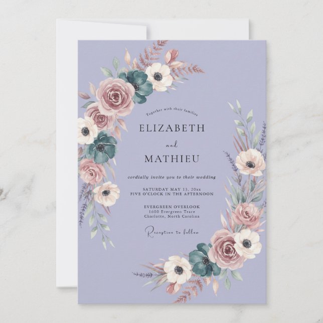 Lavender Moody Rose Whimsical Wedding Invitation (Front)